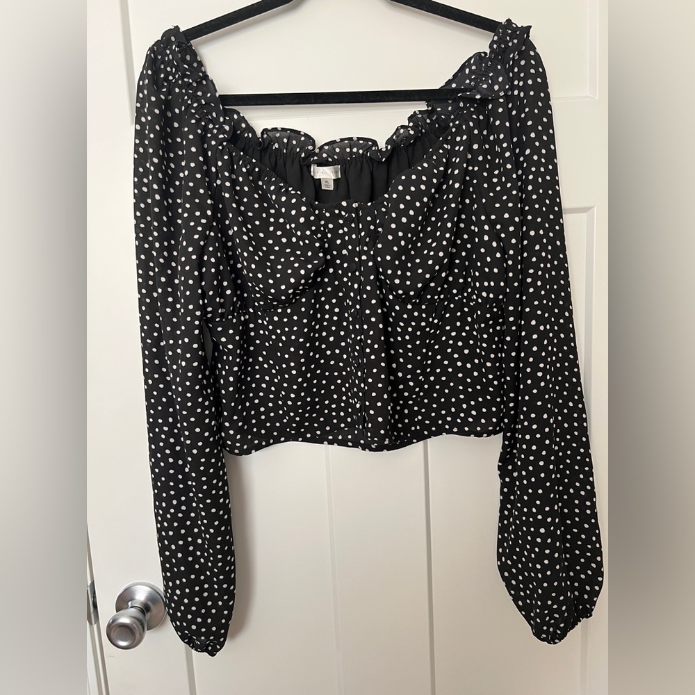 Society + Stitch cropped long sleeve polka dot blouse XL